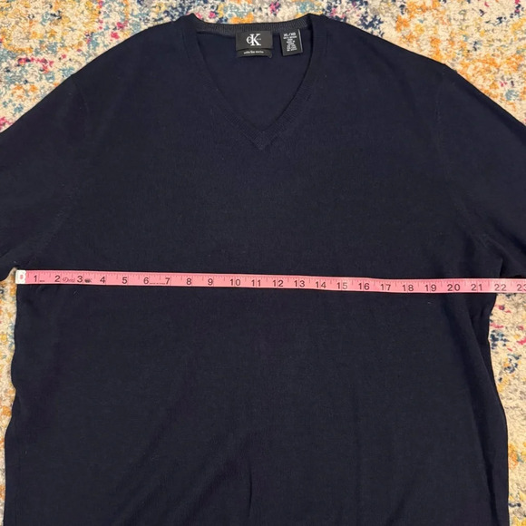 Calvin Klein Men’s Deep Navy Blue 100% Merino Wool V-Neck Long Sleeve Size XL - Picture 10 of 12
